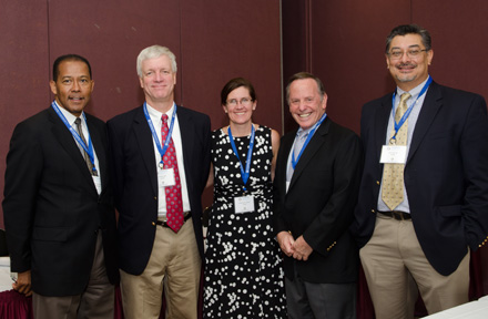 Photo from left to right: Dr. Lawrence Harkless, Dean of the Podiatry School at Western University, Los Angeles, California; Dr. Lee Ruotsi, Medical Director of the Centers for Wound Care at The Catholic Health System, Michele Fisher, Physician's Assistant at Vascular Interventional Associates, Dr. Davidson, staff physician at the Center for Wound Care at ECMC and Dr. Azher Iqbal, interventional radiologist at Vascular Interventional Associates.